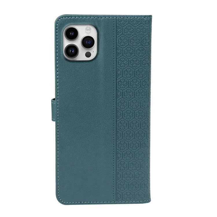 For iPhone 16 Pro Case Magnetic Clasp Four-Leaf Clover Leather Phone Cover