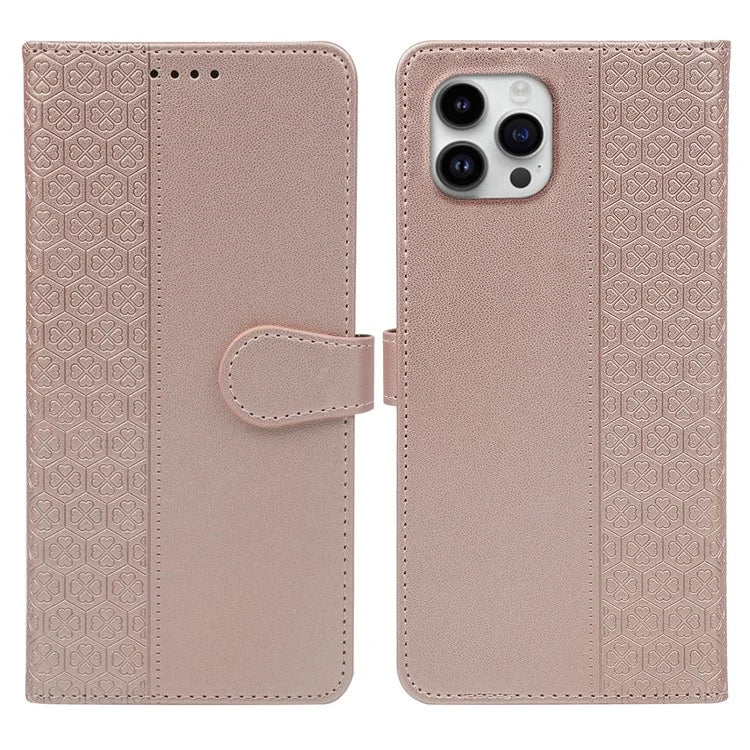 For iPhone 16 Pro Case Magnetic Clasp Four-Leaf Clover Leather Phone Cover