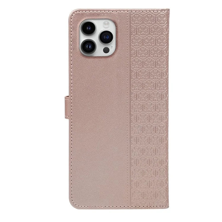 For iPhone 16 Pro Case Magnetic Clasp Four-Leaf Clover Leather Phone Cover
