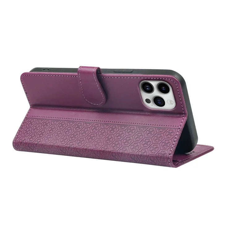 For iPhone 16 Pro Case Magnetic Clasp Four-Leaf Clover Leather Phone Cover