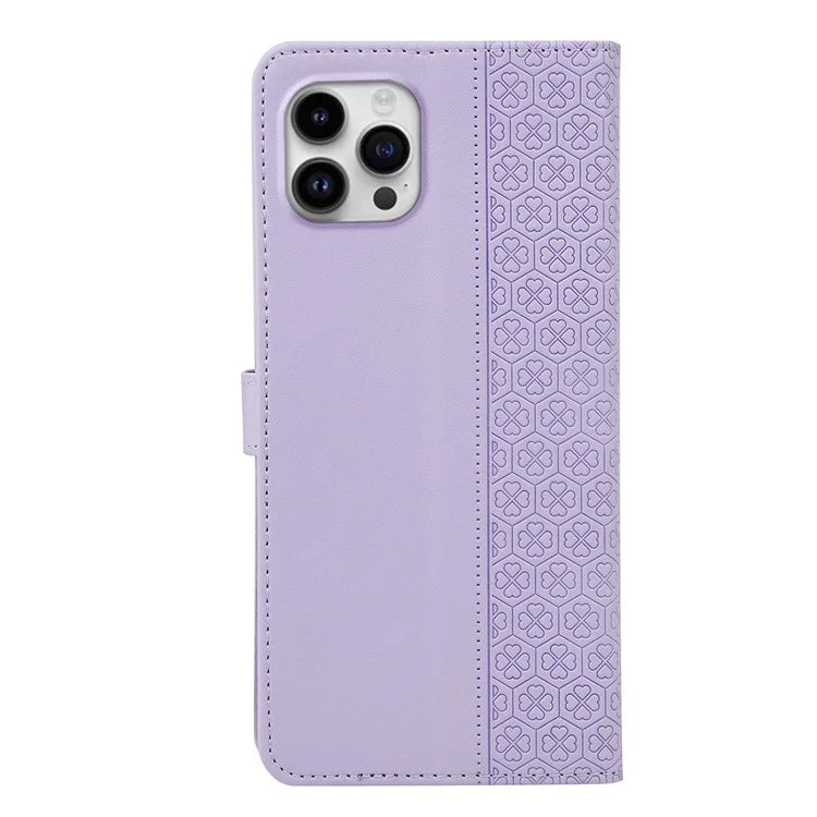 For iPhone 16 Pro Case Magnetic Clasp Four-Leaf Clover Leather Phone Cover