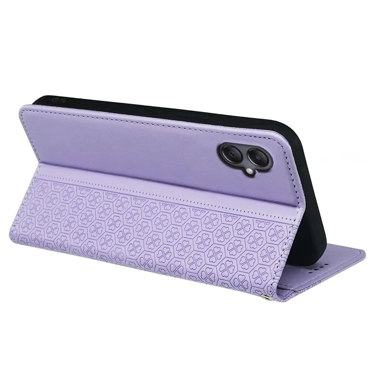 For Samsung Galaxy A06 Case Four-Leaf Clover Leather Flip Phone Cover Stand Wallet