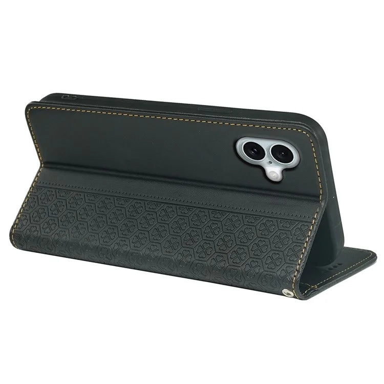 For iPhone 16 Case Four-Leaf Clover Leather Flip Phone Cover Stand Wallet