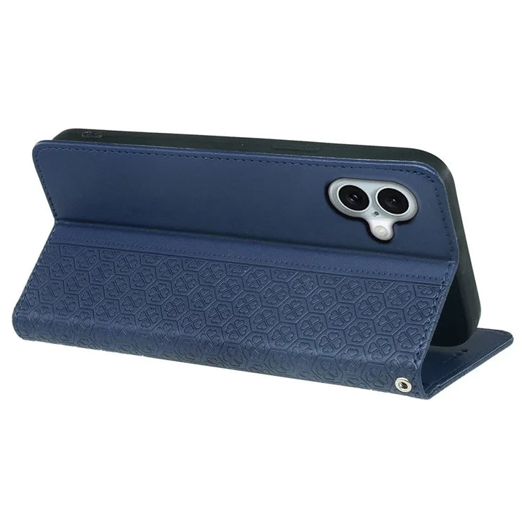 For iPhone 16 Case Four-Leaf Clover Leather Flip Phone Cover Stand Wallet