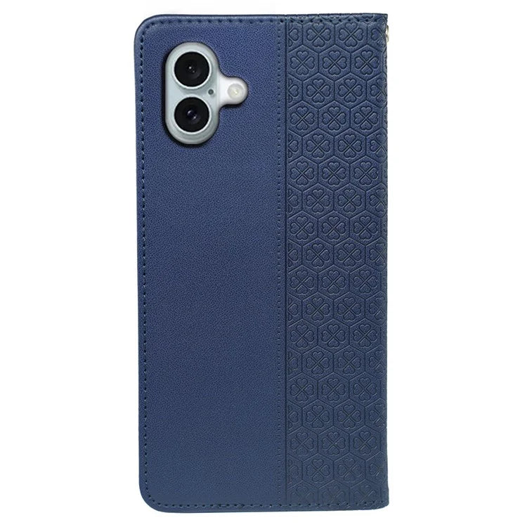 For iPhone 16 Case Four-Leaf Clover Leather Flip Phone Cover Stand Wallet