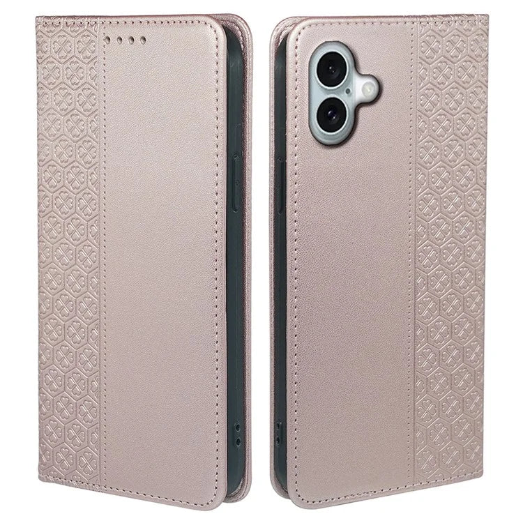 For iPhone 16 Case Four-Leaf Clover Leather Flip Phone Cover Stand Wallet