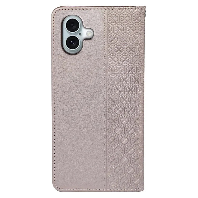 For iPhone 16 Case Four-Leaf Clover Leather Flip Phone Cover Stand Wallet