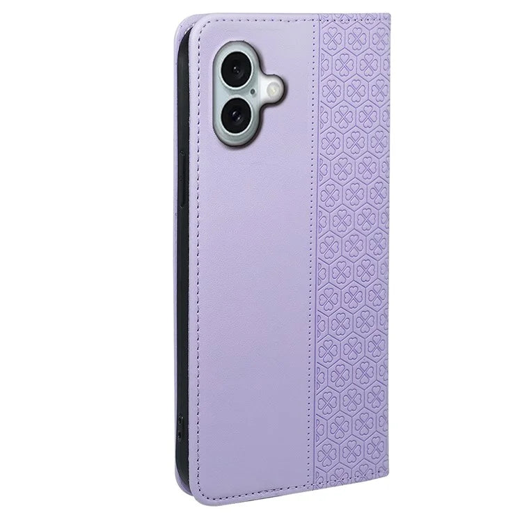 For iPhone 16 Case Four-Leaf Clover Leather Flip Phone Cover Stand Wallet