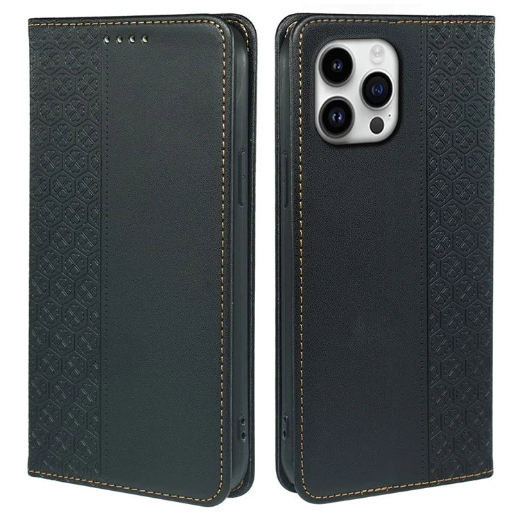 For iPhone 16 Pro Case Four-Leaf Clover Leather Flip Phone Cover Stand Wallet