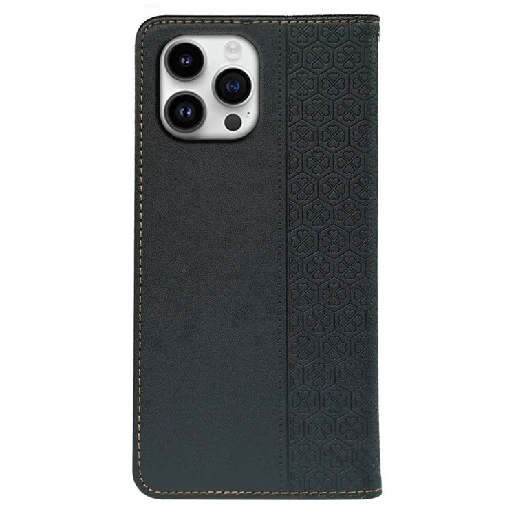 For iPhone 16 Pro Case Four-Leaf Clover Leather Flip Phone Cover Stand Wallet