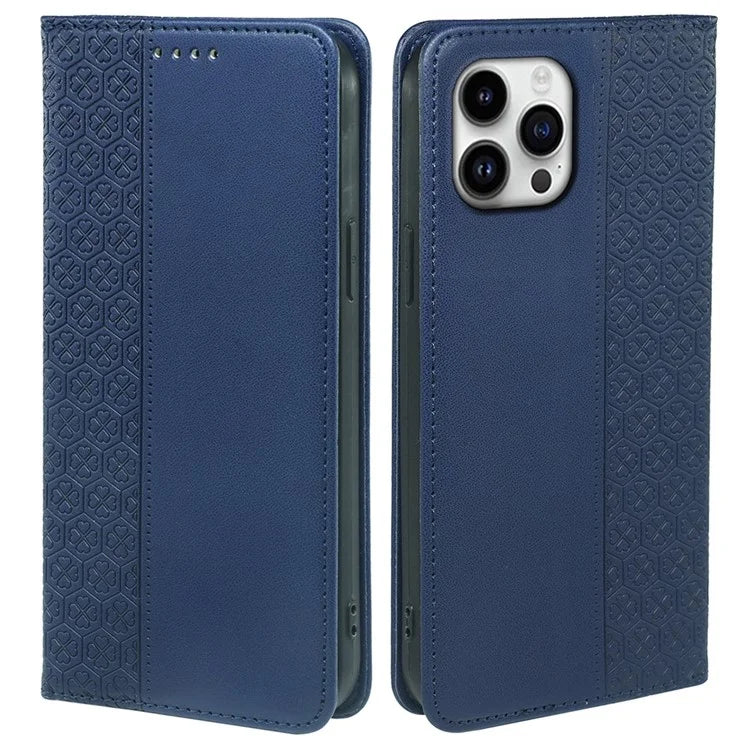 For iPhone 16 Pro Case Four-Leaf Clover Leather Flip Phone Cover Stand Wallet