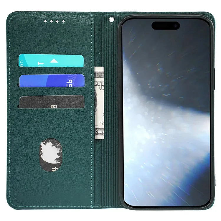 For iPhone 16 Pro Case Four-Leaf Clover Leather Flip Phone Cover Stand Wallet