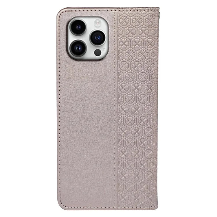 For iPhone 16 Pro Case Four-Leaf Clover Leather Flip Phone Cover Stand Wallet