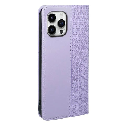 For iPhone 16 Pro Case Four-Leaf Clover Leather Flip Phone Cover Stand Wallet