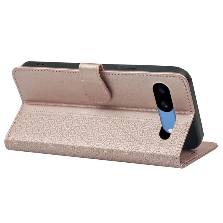For Google Pixel 8a Case Magnetic Clasp Four-Leaf Clover Leather Phone Cover