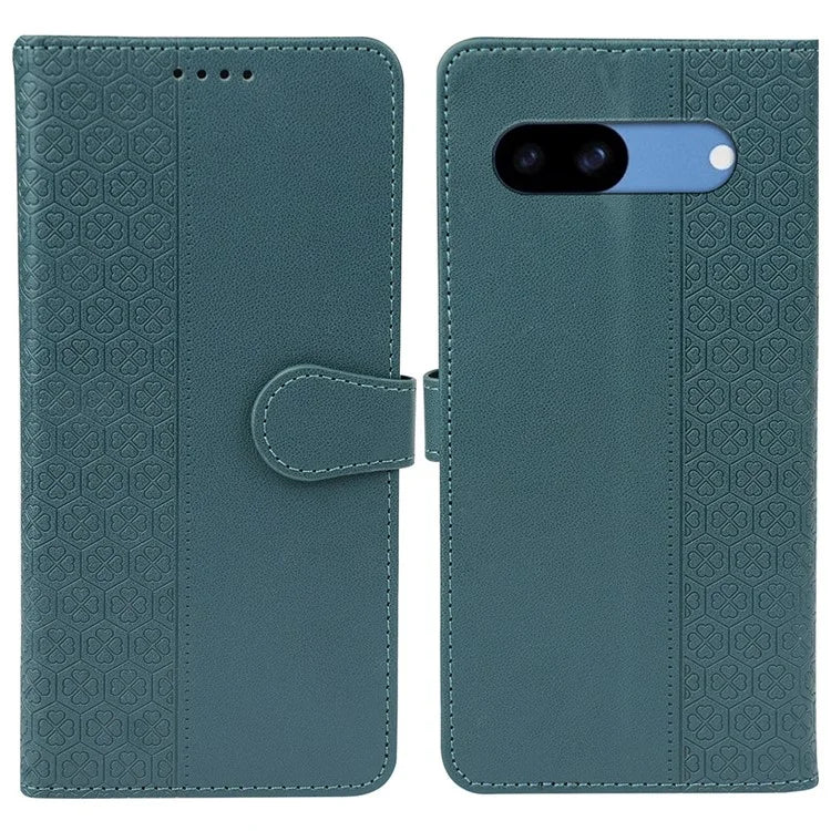 For Google Pixel 8a Case Magnetic Clasp Four-Leaf Clover Leather Phone Cover