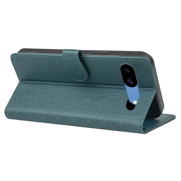 For Google Pixel 8a Case Magnetic Clasp Four-Leaf Clover Leather Phone Cover