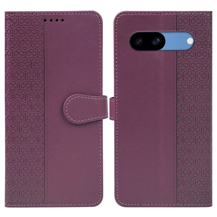 For Google Pixel 8a Case Magnetic Clasp Four-Leaf Clover Leather Phone Cover