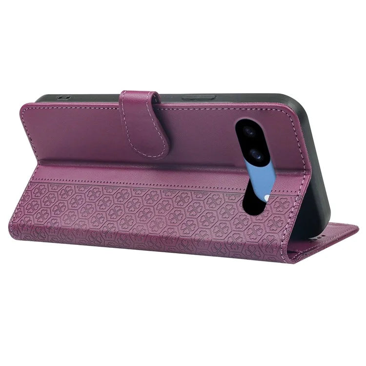 For Google Pixel 8a Case Magnetic Clasp Four-Leaf Clover Leather Phone Cover
