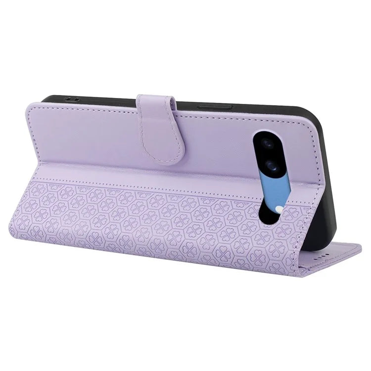 For Google Pixel 8a Case Magnetic Clasp Four-Leaf Clover Leather Phone Cover