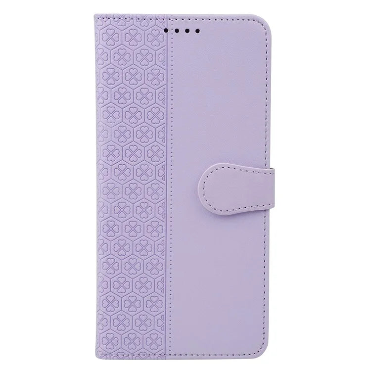 For iPhone 15 Pro Case Magnetic Clasp Four-Leaf Clover Leather Phone Cover