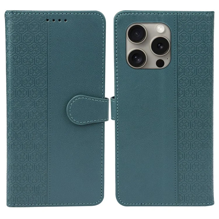 For iPhone 14 Pro Case Magnetic Clasp Four-Leaf Clover Leather Phone Cover