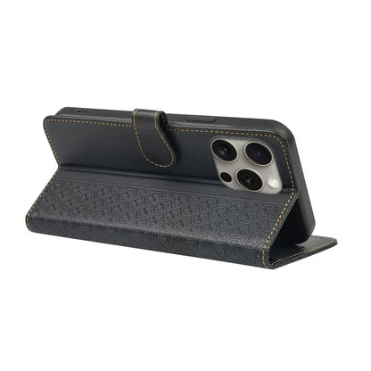 For iPhone 15 Pro Max Case Magnetic Clasp Four-Leaf Clover Leather Phone Cover