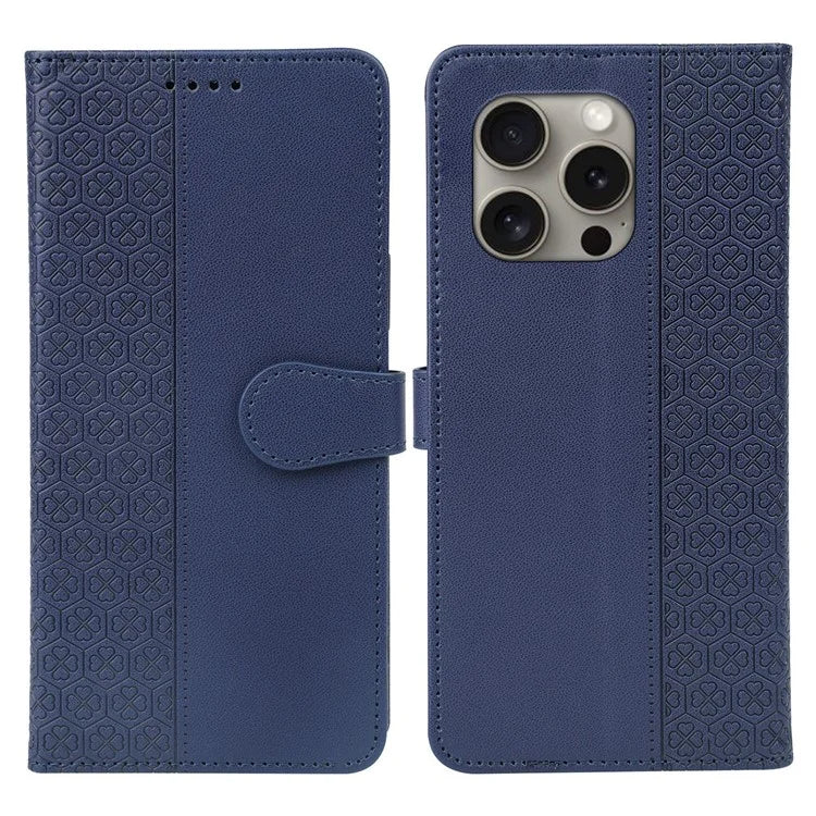 For iPhone 15 Pro Max Case Magnetic Clasp Four-Leaf Clover Leather Phone Cover