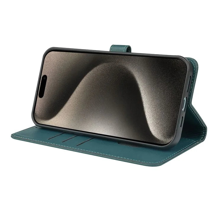 For iPhone 15 Pro Max Case Magnetic Clasp Four-Leaf Clover Leather Phone Cover