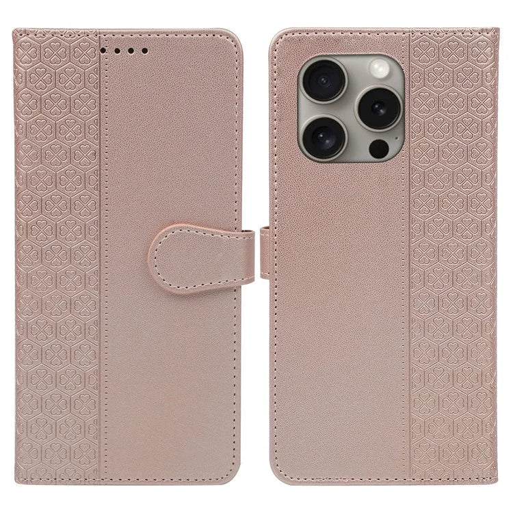 For iPhone 14 Pro Max Case Magnetic Clasp Four-Leaf Clover Leather Phone Cover