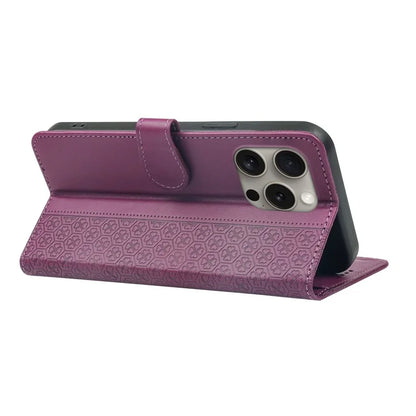 For iPhone 14 Pro Max Case Magnetic Clasp Four-Leaf Clover Leather Phone Cover