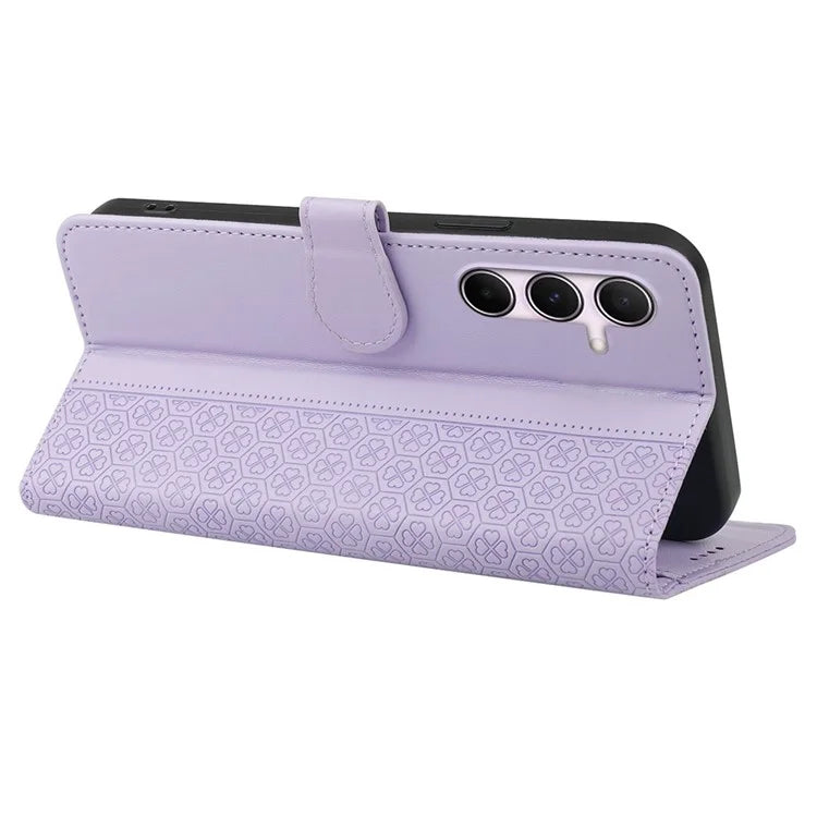 For Samsung Galaxy A55 5G Case Magnetic Clasp Four-Leaf Clover Leather Phone Cover