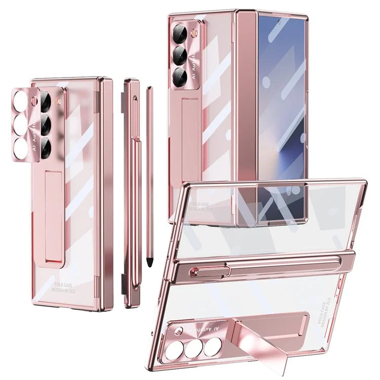For Samsung Galaxy Z Fold6 5G Case Kickstand Dual Hinge PC Phone Cover with Screen Film and Stylus