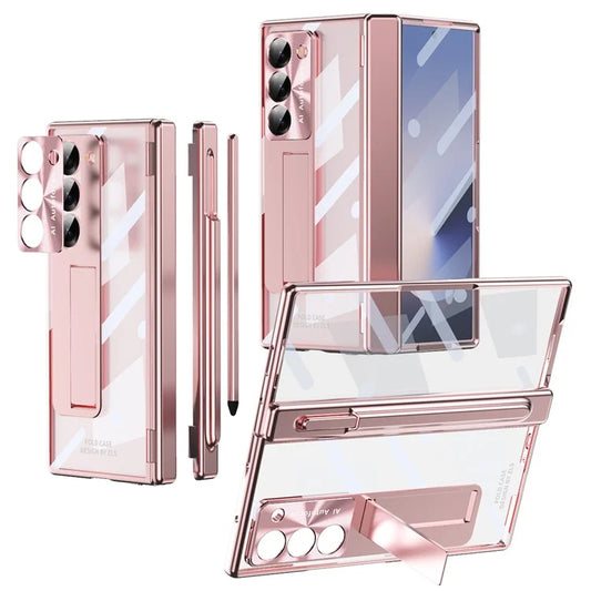 For Samsung Galaxy Z Fold6 5G Case Kickstand Dual Hinge PC Phone Cover with Screen Film and Stylus