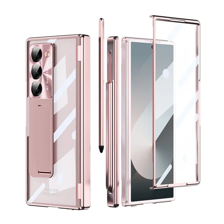 For Samsung Galaxy Z Fold6 5G Case Kickstand Dual Hinge PC Phone Cover with Screen Film and Stylus