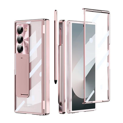 For Samsung Galaxy Z Fold6 5G Case Kickstand Dual Hinge PC Phone Cover with Screen Film and Stylus