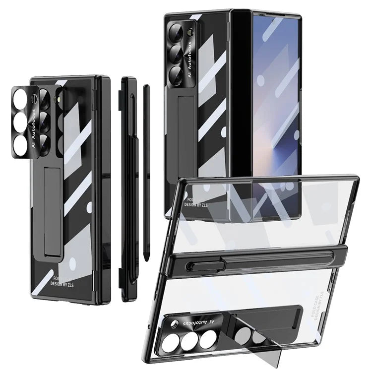 For Samsung Galaxy Z Fold6 5G Case Kickstand Dual Hinge PC Phone Cover with Screen Film and Stylus