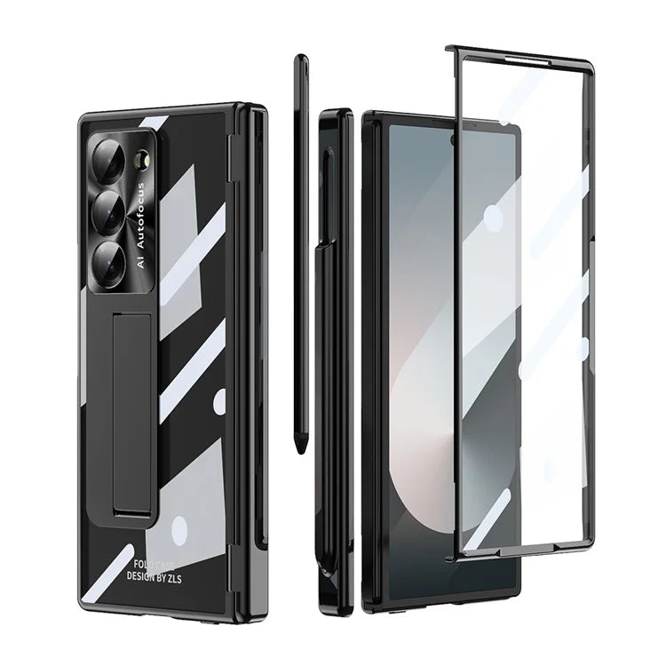 For Samsung Galaxy Z Fold6 5G Case Kickstand Dual Hinge PC Phone Cover with Screen Film and Stylus