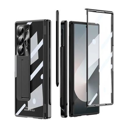 For Samsung Galaxy Z Fold6 5G Case Kickstand Dual Hinge PC Phone Cover with Screen Film and Stylus
