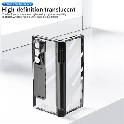 For Samsung Galaxy Z Fold6 5G Case Kickstand Dual Hinge PC Phone Cover with Screen Film and Stylus