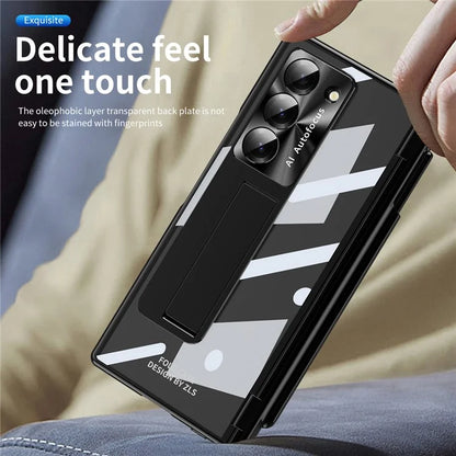 For Samsung Galaxy Z Fold6 5G Case Kickstand Dual Hinge PC Phone Cover with Screen Film and Stylus