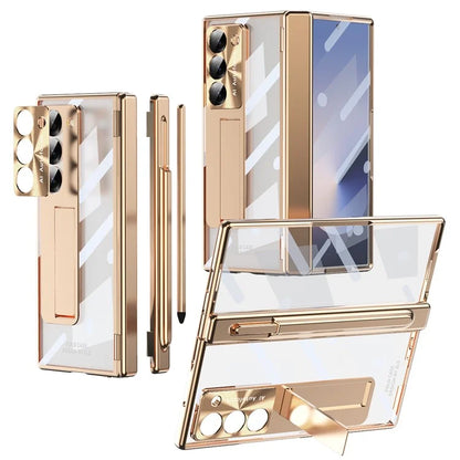 For Samsung Galaxy Z Fold6 5G Case Kickstand Dual Hinge PC Phone Cover with Screen Film and Stylus