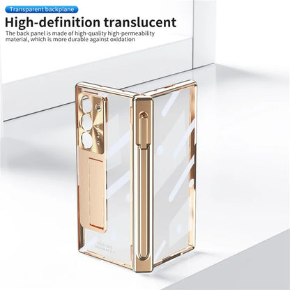 For Samsung Galaxy Z Fold6 5G Case Kickstand Dual Hinge PC Phone Cover with Screen Film and Stylus