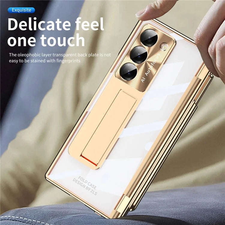 For Samsung Galaxy Z Fold6 5G Case Kickstand Dual Hinge PC Phone Cover with Screen Film and Stylus