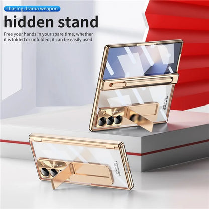 For Samsung Galaxy Z Fold6 5G Case Kickstand Dual Hinge PC Phone Cover with Screen Film and Stylus