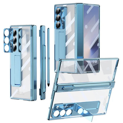 For Samsung Galaxy Z Fold6 5G Case Kickstand Dual Hinge PC Phone Cover with Screen Film and Stylus