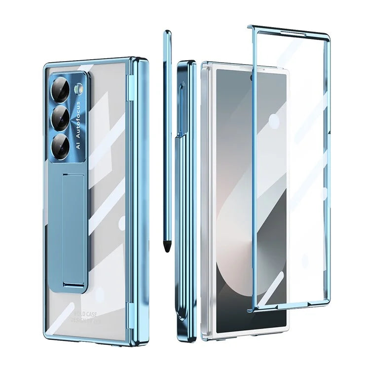 For Samsung Galaxy Z Fold6 5G Case Kickstand Dual Hinge PC Phone Cover with Screen Film and Stylus