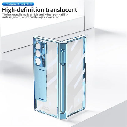 For Samsung Galaxy Z Fold6 5G Case Kickstand Dual Hinge PC Phone Cover with Screen Film and Stylus