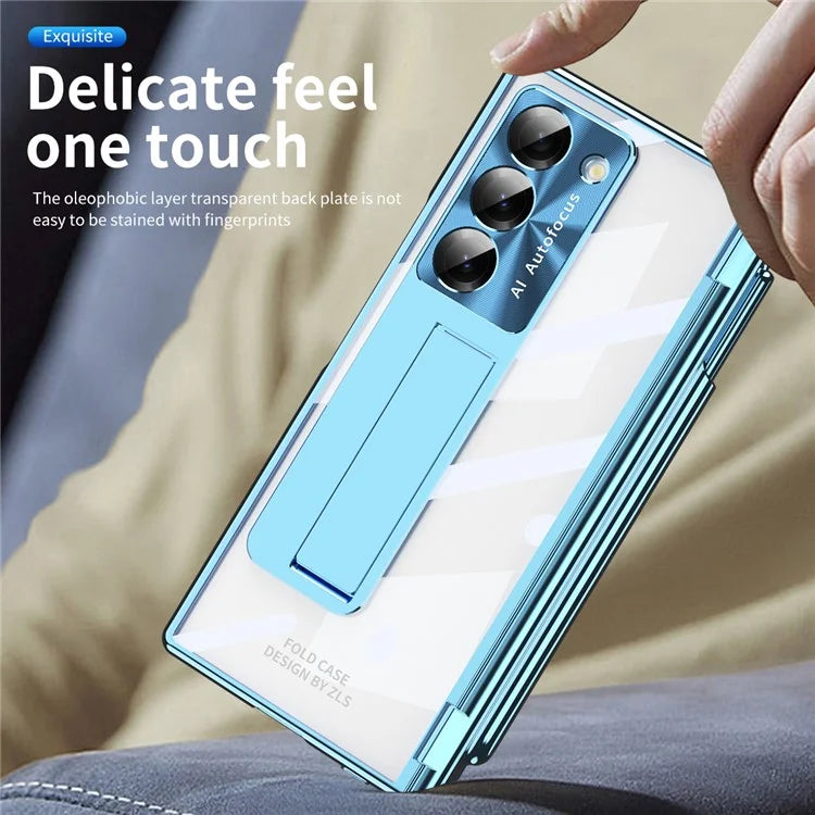 For Samsung Galaxy Z Fold6 5G Case Kickstand Dual Hinge PC Phone Cover with Screen Film and Stylus