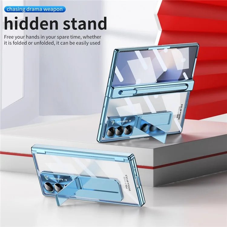 For Samsung Galaxy Z Fold6 5G Case Kickstand Dual Hinge PC Phone Cover with Screen Film and Stylus